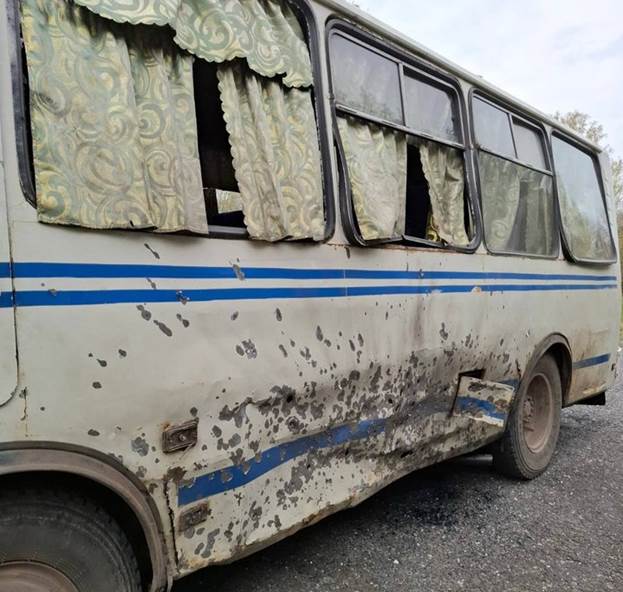 Consequences of a russian strike on a bus carrying civilians in Seredyna-Buda community, 30 April 2026. Photo: Sumy Regional Military Administration.