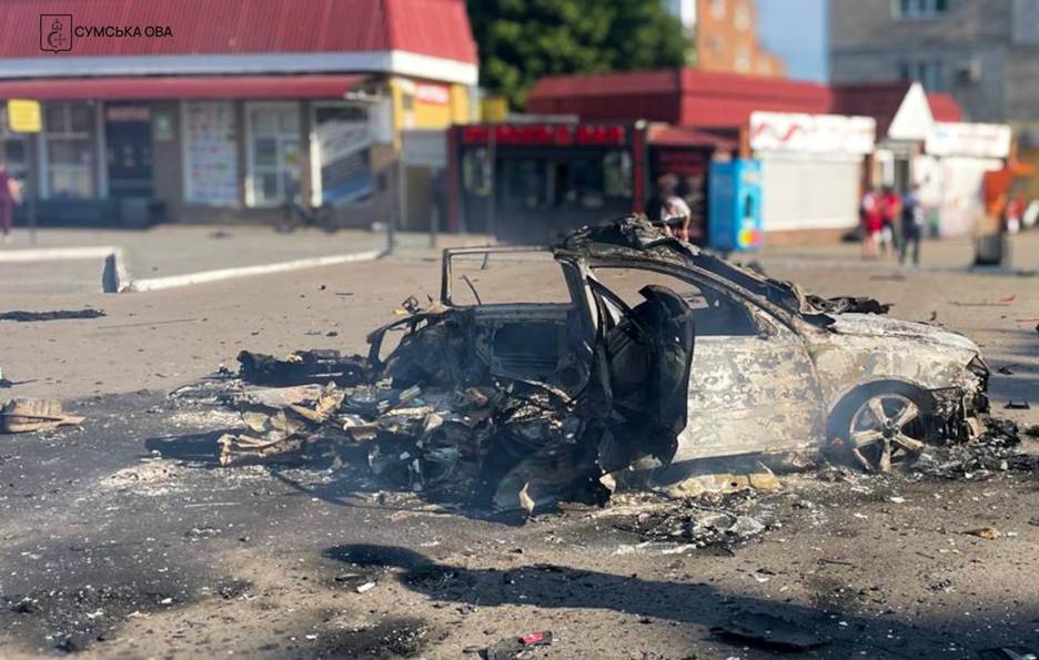 Aftermath of a russian strike on a civilian vehicle in Hlukhiv, 8 June 2026. Photo: Sumy Regional Military Administration
