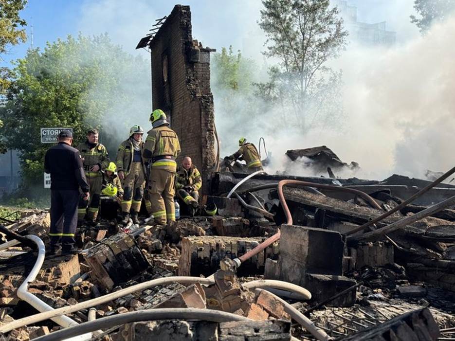 Clean-up following the russian attack on the Dovzhenko Film Studio, 15 June 2026. Photo: from social media