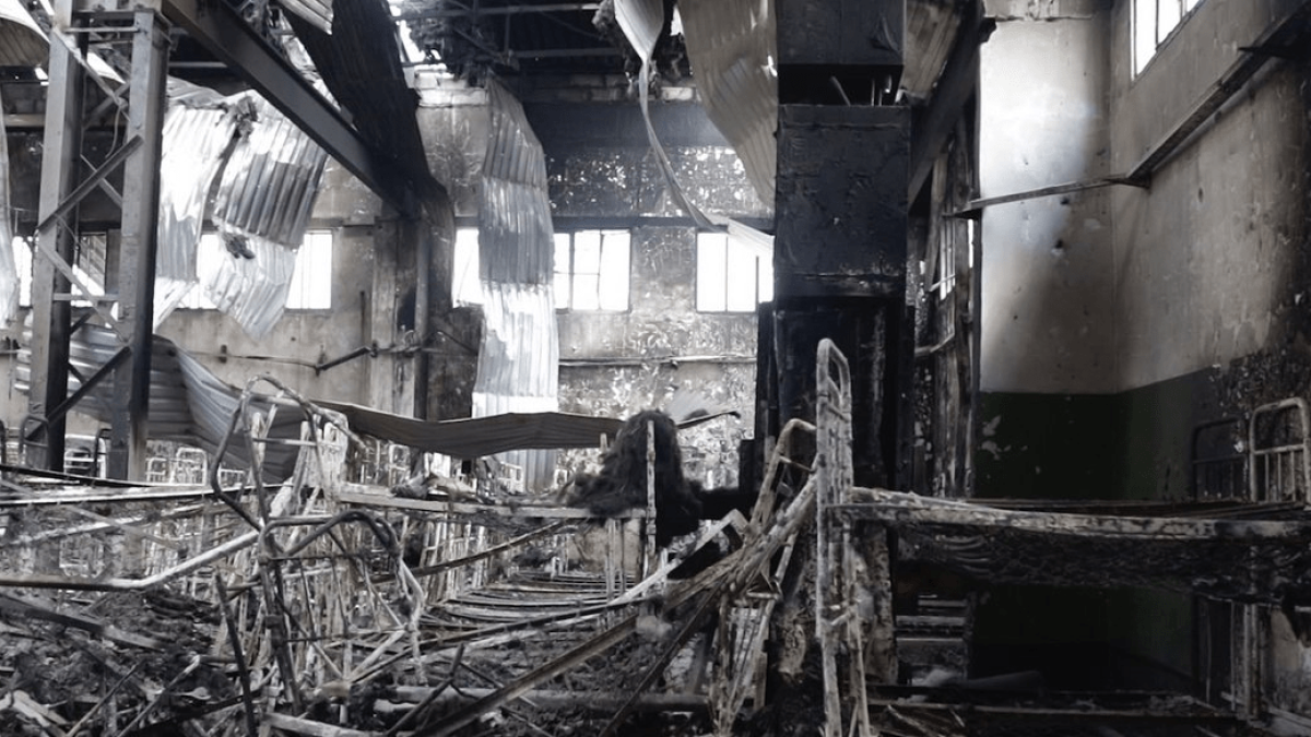 Зруйноване приміщення в’язниці в окупованій Оленівці. Фото:  з соціальних мереж